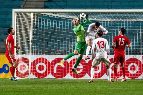 23 mars 2018 : Match de football amical entre la Tunisie et l'Iran en vue de la préparation à la coupe du monde de football en Russie en juin 2018. match au stade de Radès, banlieue sud de Tunis, avec près de 4000 spectateurs et sous une pluie intensive, la Tunisie remporte le match 1 à 0. 