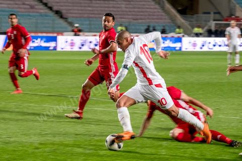 23 mars 2018 : Match de football amical entre la Tunisie et l'Iran en vue de la préparation à la coupe du monde de football en Russie en juin 2018. match au stade de Radès, banlieue sud de Tunis, avec près de 4000 spectateurs et sous une pluie intensive, la Tunisie remporte le match 1 à 0. 
