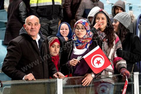 23 mars 2018 : Match de football amical entre la Tunisie et l'Iran en vue de la préparation à la coupe du monde de football en Russie en juin 2018. match au stade de Radès, banlieue sud de Tunis, avec près de 4000 spectateurs et sous une pluie intensive, la Tunisie remporte le match 1 à 0. 