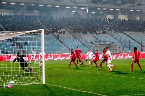 23 mars 2018 : Match de football amical entre la Tunisie et l'Iran en vue de la préparation à la coupe du monde de football en Russie en juin 2018. match au stade de Radès, banlieue sud de Tunis, avec près de 4000 spectateurs et sous une pluie intensive, la Tunisie remporte le match 1 à 0. 