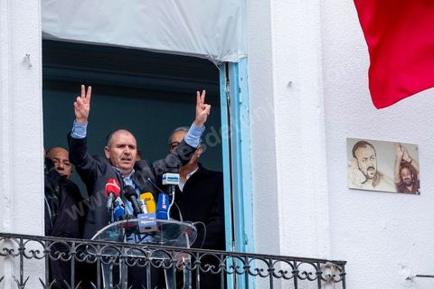 14 janvier 2019 : 8ème anniversaire de la révolution, place Med Ali au siège historique de l'UGTT, Noureddine Taboubi, secrétaire général fait au balcon de son bureau son discours à près d'un millier de syndicalistes. Suivi ensuite de l'interview dans son bureau.