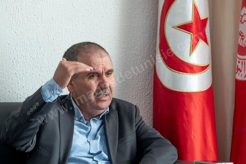 14 janvier 2019 : 8ème anniversaire de la révolution, place Med Ali au siège historique de l'UGTT, Noureddine Taboubi, secrétaire général fait au balcon de son bureau son discours à près d'un millier de syndicalistes. Suivi ensuite de l'interview dans son bureau.