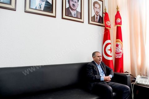 14 janvier 2019 : 8ème anniversaire de la révolution, place Med Ali au siège historique de l'UGTT, Noureddine Taboubi, secrétaire général fait au balcon de son bureau son discours à près d'un millier de syndicalistes. Suivi ensuite de l'interview dans son bureau.