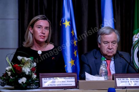 30 mars 2019 : Federica Mogherini à la coférence de presse suite à la réunion du quartet sur la Libye Tunis pour le sommet de la Ligue Arabe. En présence de Federica Mogherini, HRV/VP de l’UE, Moussa Faki, président commission Union Africaine, Antonio Guterres, secrétaire général ONU et Ahmed Aboul Gheit, secrétaire Général de la ligue arabe.