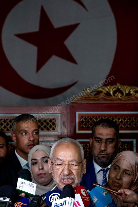 July 29, 2019: Statement to the press by Rached Ghannouchi, president of the Ennahda Party, after submitting his candidacy for the October 2019 legislative elections in the Tunis 1 district at the IRIE Tunis 1 office.