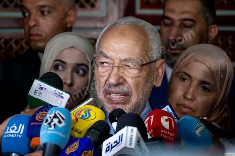 July 29, 2019: Statement to the press by Rached Ghannouchi, president of the Ennahda Party, after submitting his candidacy for the October 2019 legislative elections in the Tunis 1 district at the IRIE Tunis 1 office.