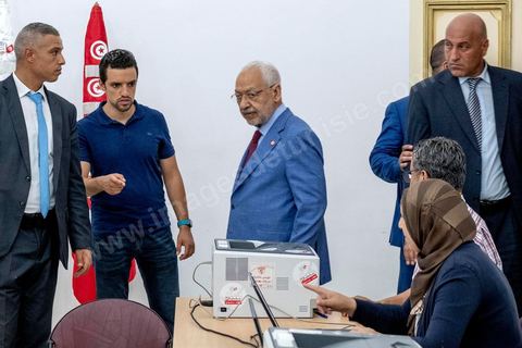 July 29, 2019: Rached Ghannouchi, president of the Ennahda Party, submitted his candidacy for the October 2019 legislative elections in the Tunis 1 district at the IRIE Tunis 1 office.