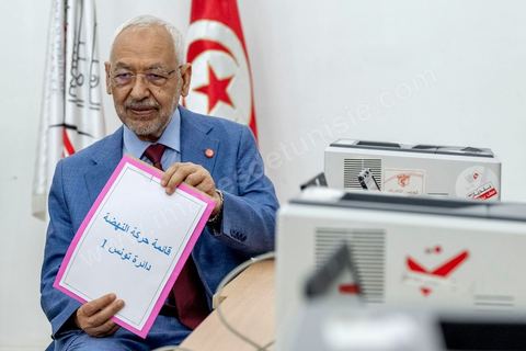 July 29, 2019: Rached Ghannouchi, president of the Ennahda Party, submitted his candidacy for the October 2019 legislative elections in the Tunis 1 district at the IRIE Tunis 1 office.