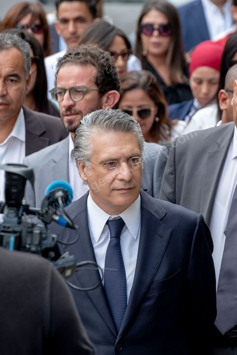 2 aout 2019 Arrivée de Nabil Karoui. Dépots de candidatures pour  les présidentielles anticipées en Tunisie du 15 septembre au Bureau de l'ISIE,  à Tunis. Parmi les premiers, Nabil Karoui, le patron de la TV Nessma et fondateur de l’association Khalil Tounes, candidat controversé pour son nouveau parti Au Coeur de la Tunisie (Qalb Tounes).