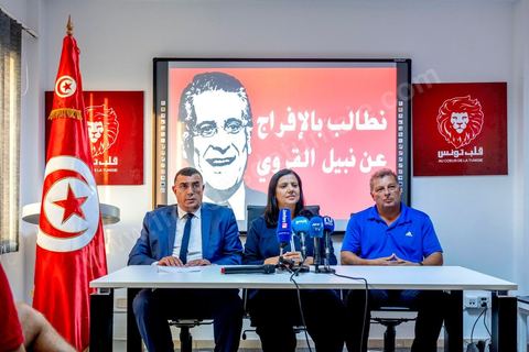 August 27, 2019: Press conference at the headquarters of the “Au coeur de la Tunisie” party, led by presidential candidate Nabil Karoui. This same candidate was arrested by police on Friday, August 23, in connection with legal proceedings and imprisoned, even though he had not been convicted by a court in a money laundering case. A press conference on Nabil Karoui’s situation was held by the party’s spokesperson, Samira Chaouchi, his lawyer, Riadh Elloumi, and one of his candidates for the legislative elections, Abdelaziz Belkhodja. 