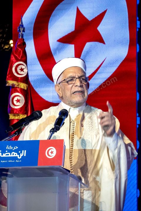 August 30, 2019: Speech by Abdlefattah Mourou, Ennahda’s leading candidate in the presidential election. At the Tunis Convention Center, the Ennahda Party is holding its major conference to present its candidates and platforms for the legislative and presidential elections scheduled for late 2019. The event featured a presentation of the electoral platform, an introduction of the parliamentary slate leaders—led by Rached Ghannouchi, who is running for a seat in Tunis—and the introduction of the party’s first presidential candidate, Abdlefattah