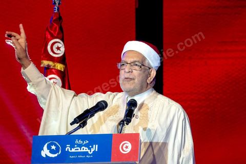 August 30, 2019: Speech by Abdlefattah Mourou, Ennahda’s leading candidate in the presidential election. At the Tunis Convention Center, the Ennahda Party is holding its major conference to present its candidates and platforms for the legislative and presidential elections scheduled for late 2019. The event featured a presentation of the electoral platform, an introduction of the parliamentary slate leaders—led by Rached Ghannouchi, who is running for a seat in Tunis—and the introduction of the party’s first presidential candidate, Abdlefattah