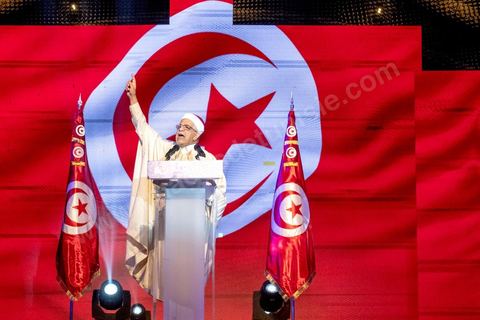 August 30, 2019: Speech by Abdlefattah Mourou, Ennahda’s leading candidate in the presidential election. At the Tunis Convention Center, the Ennahda Party is holding its major conference to present its candidates and platforms for the legislative and presidential elections scheduled for late 2019. The event featured a presentation of the electoral platform, an introduction of the parliamentary slate leaders—led by Rached Ghannouchi, who is running for a seat in Tunis—and the introduction of the party’s first presidential candidate, Abdlefattah