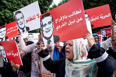 September 3, 2019: A rally in support of Nabil Karoui, a presidential candidate currently in prison, was held outside the Tunis courthouse. This morning, the Indictment Chamber—part of the Judicial, Economic, and Financial Division—is reviewing and ruling on the request for the release of Mr. Nabil Karoui, a candidate in the early presidential election, and at the Tunis Court of Appeals. Nabil Karoui has been imprisoned since August 23 following an arrest that is both questionable and troubling for Tunisian democracy, but even in prison, he remains a presidential candidate. 
