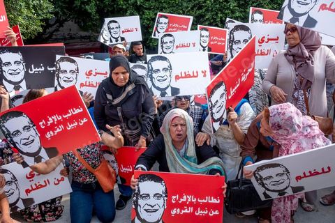 September 3, 2019: A rally in support of Nabil Karoui, a presidential candidate currently in prison, was held outside the Tunis courthouse. This morning, the Indictment Chamber—part of the Judicial, Economic, and Financial Division—is reviewing and ruling on the request for the release of Mr. Nabil Karoui, a candidate in the early presidential election, and at the Tunis Court of Appeals. Nabil Karoui has been imprisoned since August 23 following an arrest that is both questionable and troubling for Tunisian democracy, but even in prison, he remains a presidential candidate. 