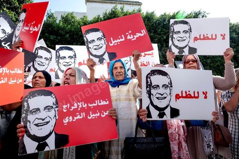 September 3, 2019: A rally in support of Nabil Karoui, a presidential candidate currently in prison, was held outside the Tunis courthouse. This morning, the Indictment Chamber—part of the Judicial, Economic, and Financial Division—is reviewing and ruling on the request for the release of Mr. Nabil Karoui, a candidate in the early presidential election, and at the Tunis Court of Appeals. Nabil Karoui has been imprisoned since August 23 following an arrest that is both questionable and troubling for Tunisian democracy, but even in prison, he remains a presidential candidate. 