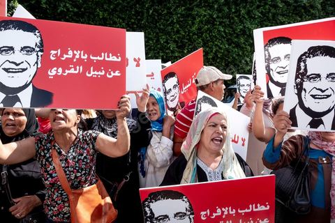 September 3, 2019: A rally in support of Nabil Karoui, a presidential candidate currently in prison, was held outside the Tunis courthouse. This morning, the Indictment Chamber—part of the Judicial, Economic, and Financial Division—is reviewing and ruling on the request for the release of Mr. Nabil Karoui, a candidate in the early presidential election, and at the Tunis Court of Appeals. Nabil Karoui has been imprisoned since August 23 following an arrest that is both questionable and troubling for Tunisian democracy, but even in prison, he remains a presidential candidate. 