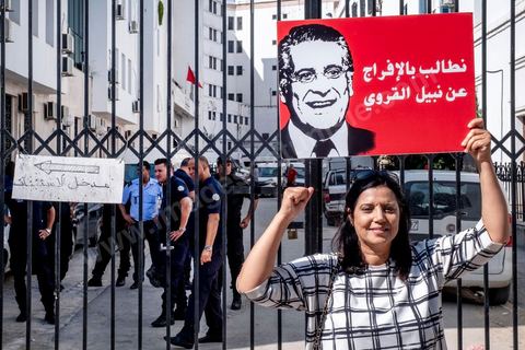 September 3, 2019: A rally in support of Nabil Karoui, a presidential candidate currently in prison, was held outside the Tunis courthouse. This morning, the Indictment Chamber—part of the Judicial, Economic, and Financial Division—is reviewing and ruling on the request for the release of Mr. Nabil Karoui, a candidate in the early presidential election, and at the Tunis Court of Appeals. Nabil Karoui has been imprisoned since August 23 following an arrest that is both questionable and troubling for Tunisian democracy, but even in prison, he remains a presidential candidate. 