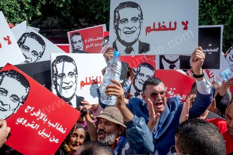 September 3, 2019: A rally in support of Nabil Karoui, a presidential candidate currently in prison, was held outside the Tunis courthouse. This morning, the Indictment Chamber—part of the Judicial, Economic, and Financial Division—is reviewing and ruling on the request for the release of Mr. Nabil Karoui, a candidate in the early presidential election, and at the Tunis Court of Appeals. Nabil Karoui has been imprisoned since August 23 following an arrest that is both questionable and troubling for Tunisian democracy, but even in prison, he remains a presidential candidate. 