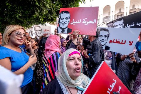 September 3, 2019: A rally in support of Nabil Karoui, a presidential candidate currently in prison, was held outside the Tunis courthouse. This morning, the Indictment Chamber—part of the Judicial, Economic, and Financial Division—is reviewing and ruling on the request for the release of Mr. Nabil Karoui, a candidate in the early presidential election, and at the Tunis Court of Appeals. Nabil Karoui has been imprisoned since August 23 following an arrest that is both questionable and troubling for Tunisian democracy, but even in prison, he remains a presidential candidate. 