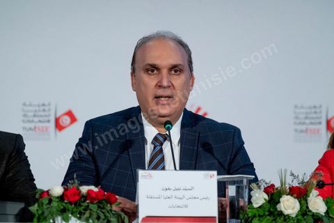 17 septembre 2019 : au centre de presse de l'ISIE, Instance Supérieure Indépendante des Elections, le prsident de l'ISIE, Nabil Baffoun, annonce les résultultas complets préliminaires du 1er tour des électiosn présidentielles du 15 septembre. Kais Saied, candidat indépendant, termin epremier avec 18,8 % suivi par Nabil Karoui, candidat en prison, avec 15,5 %, tous les deux sont qualifiés pour le second tour en atttendant d'éventuels recours invalidants et l'annonce officielle et definitives des résultats prévus dasn les trois emaines à venir maximum. 