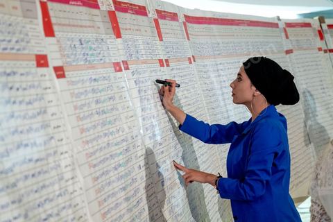 17 septembre 2019 : au centre de presse de l'ISIE, Instance Supérieure Indépendante des Elections, le prsident de l'ISIE, Nabil Baffoun, annonce les résultultas complets préliminaires du 1er tour des électiosn présidentielles du 15 septembre. Kais Saied, candidat indépendant, termin epremier avec 18,8 % suivi par Nabil Karoui, candidat en prison, avec 15,5 %, tous les deux sont qualifiés pour le second tour en atttendant d'éventuels recours invalidants et l'annonce officielle et definitives des résultats prévus dasn les trois emaines à venir maximum. 