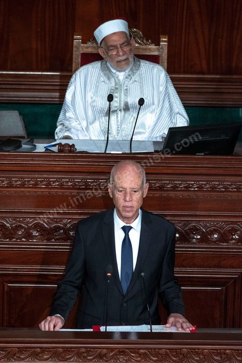 October 23, 2019: Kais Saied, the new president of the republic elected on October 13, arrived at the Assembly of the Representatives of the People to take the oath of office and deliver a speech. Before a packed chamber—including members of parliament, government officials, political figures, and ambassadors— Kais Saied declared that Tunisia had carried out a “true revolution, in a new sense of the word, because revolutions are generally waged against legitimacy, but what happened in Tunisia was a true revolution that utilized the very tools of legitimacy themselves.” In his view, “everyone here bears a responsibility—the responsibility to respond to the people in their demand for freedom and dignity. The wait has been all too long, and no one has the right to disappoint them.”