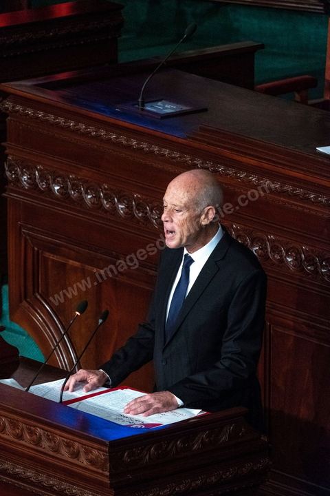 October 23, 2019: Kais Saied, the new president of the republic elected on October 13, arrived at the Assembly of the Representatives of the People to take the oath of office and deliver a speech. Before a packed chamber—including members of parliament, government officials, political figures, and ambassadors— Kais Saied declared that Tunisia had carried out a “true revolution, in a new sense of the word, because revolutions are generally waged against legitimacy, but what happened in Tunisia was a true revolution that utilized the very tools of legitimacy themselves.” In his view, “everyone here bears a responsibility—the responsibility to respond to the people in their demand for freedom and dignity. The wait has been all too long, and no one has the right to disappoint them.”