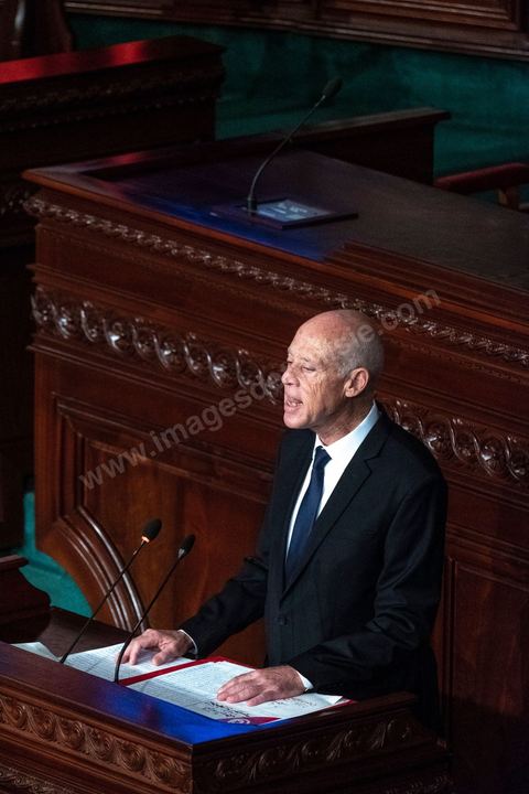 October 23, 2019: Kais Saied, the new president of the republic elected on October 13, arrived at the Assembly of the Representatives of the People to take the oath of office and deliver a speech. Before a packed chamber—including members of parliament, government officials, political figures, and ambassadors— Kais Saied declared that Tunisia had carried out a “true revolution, in a new sense of the word, because revolutions are generally waged against legitimacy, but what happened in Tunisia was a true revolution that utilized the very tools of legitimacy themselves.” In his view, “everyone here bears a responsibility—the responsibility to respond to the people in their demand for freedom and dignity. The wait has been all too long, and no one has the right to disappoint them.”