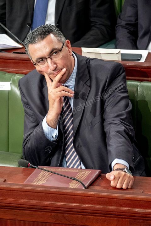 26 février 2020 : Imed Hazgui : ministre de la Défense lors du vote de confiance du gouvernement de Elyes Fakhfakh, Premier ministre proposé par le président Kais Saied, à l'assemblée des Représentants du Peuple. Après la présentation des membres du gouvernement, le premier ministre nommé présente son programme pour le vote de confiance qui doit avoir lieu dasn la soirée après les questions des parlementaires. 