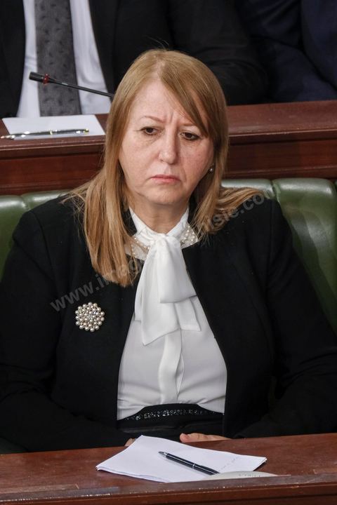 26 février 2020 : Ministre de la Justice : Thouraya Jribi Khemiri lors du vote de confiance du gouvernement de Elyes Fakhfakh, Premier ministre proposé par le président Kais Saied, à l'assemblée des Représentants du Peuple. Après la présentation des membres du gouvernement, le premier ministre nommé présente son programme pour le vote de confiance qui doit avoir lieu dasn la soirée après les questions des parlementaires. 