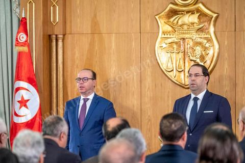 28 février 2020 : passation de pouvoir entre les deux chefs de gouvernement, Youssef Chahed, sortant, et Elyes Fakhfakh, fraichement investi par le parlement. La cérémonie que c'est déroulé en présence des memebres des deux gouvernements commença par un discours de Youssef Chahed puis de Elyes Fakhfakh. 