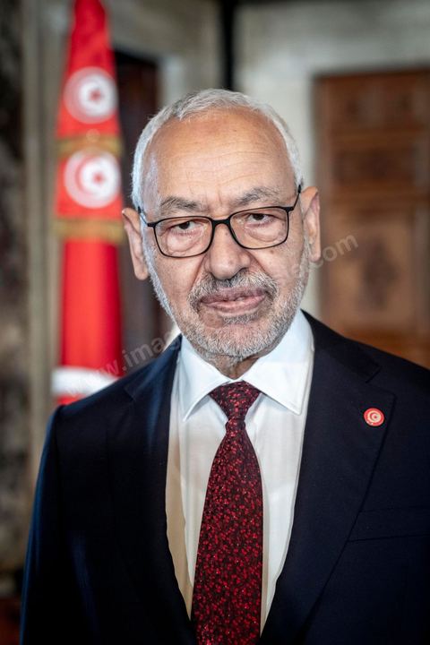 21 février 2020 : portrait de Rached Ghannouchi, Président de l'Assemblée des Représentants du peuple, dans son bureau de l'ARP. 