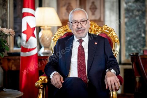 21 février 2020 : portrait de Rached Ghannouchi, Président de l'Assemblée des Représentants du peuple, dans son bureau de l'ARP. 