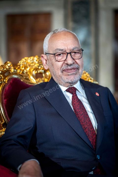 21 février 2020 : portrait de Rached Ghannouchi, Président de l'Assemblée des Représentants du peuple, dans son bureau de l'ARP. 