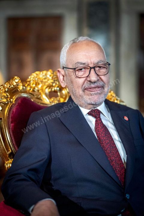 21 février 2020 : portrait de Rached Ghannouchi, Président de l'Assemblée des Représentants du peuple, dans son bureau de l'ARP. 