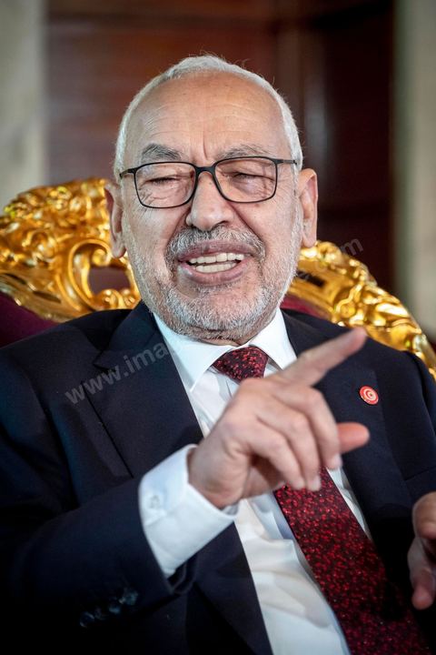 21 février 2020 : portrait de Rached Ghannouchi, Président de l'Assemblée des Représentants du peuple, dans son bureau de l'ARP. 