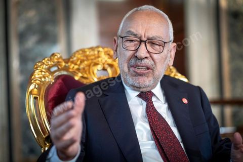 21 février 2020 : portrait de Rached Ghannouchi, Président de l'Assemblée des Représentants du peuple, dans son bureau de l'ARP. 