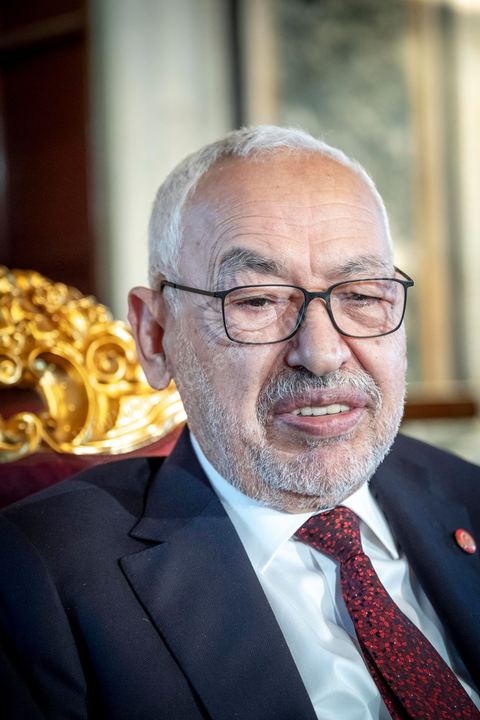 21 février 2020 : portrait de Rached Ghannouchi, Président de l'Assemblée des Représentants du peuple, dans son bureau de l'ARP. 