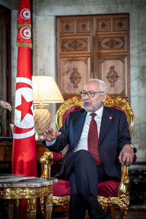 21 février 2020 : portrait de Rached Ghannouchi, Président de l'Assemblée des Représentants du peuple, dans son bureau de l'ARP. 