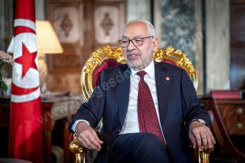 21 février 2020 : portrait de Rached Ghannouchi, Président de l'Assemblée des Représentants du peuple, dans son bureau de l'ARP. 