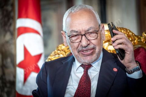 21 février 2020 : portrait de Rached Ghannouchi, Président de l'Assemblée des Représentants du peuple, dans son bureau de l'ARP. 
