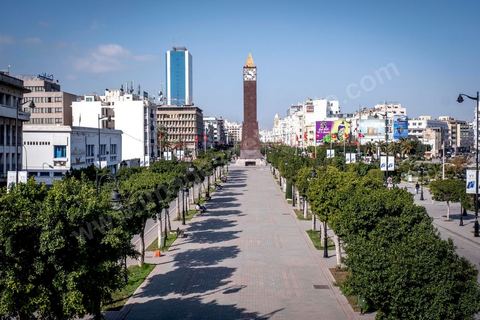 23 mars 2020 : le centre ville de Tunis et ses grandes artères dont l'avenue Habib Bourguiba sont désertées aux premiers jours du confinement imposé par l'état à cause du Covid19. A partir de 18h et jusqu'à 6h du matin un couvre feu a aussi été instauré durant cette période. 