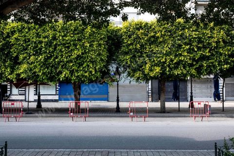April 4, 2020: Downtown Tunis and its major thoroughfares, including Habib Bourguiba Avenue, were deserted during the government-imposed lockdown due to COVID-19. A curfew was also in effect during this period, from 6 p.m. until 6 a.m. 