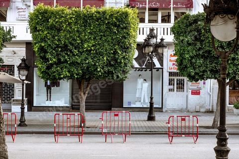 April 4, 2020: Downtown Tunis and its major thoroughfares, including Habib Bourguiba Avenue, were deserted during the government-imposed lockdown due to COVID-19. A curfew was also in effect during this period, from 6 p.m. until 6 a.m. 