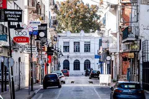 April 4, 2020: Downtown Tunis and its major thoroughfares, including Habib Bourguiba Avenue, were deserted during the government-imposed lockdown due to COVID-19. A curfew was also in effect during this period, from 6 p.m. until 6 a.m. 