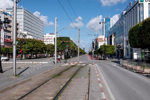 April 4, 2020: Downtown Tunis and its major thoroughfares, including Habib Bourguiba Avenue, were deserted during the government-imposed lockdown due to COVID-19. A curfew was also in effect during this period, from 6 p.m. until 6 a.m. 