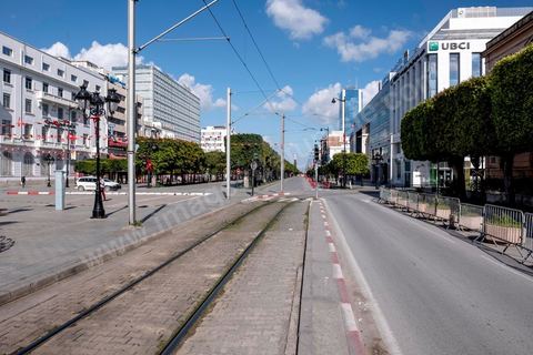 April 4, 2020: Downtown Tunis and its major thoroughfares, including Habib Bourguiba Avenue, were deserted during the government-imposed lockdown due to COVID-19. A curfew was also in effect during this period, from 6 p.m. until 6 a.m. 