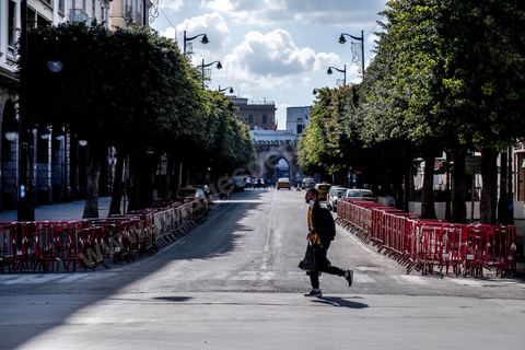 April 4, 2020: Downtown Tunis and its major thoroughfares, including Habib Bourguiba Avenue, were deserted during the government-imposed lockdown due to COVID-19. A curfew was also in effect during this period, from 6 p.m. until 6 a.m. 