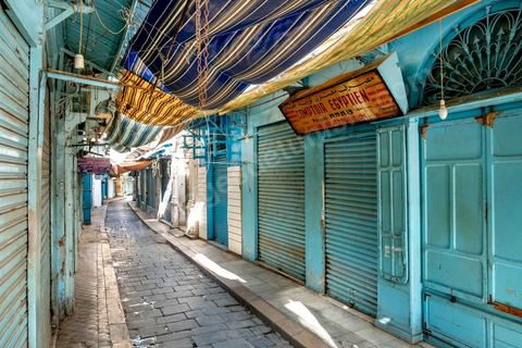 April 4, 2020: The Medina of Tunis is deserted. Jamaa Ez Zitouna Street, the main thoroughfare of the Medina of Tunis and a popular tourist street, is empty, with all the shops closed during the government-imposed lockdown due to COVID-19. A curfew was also in effect during this period, from 6:00 p.m. until 6:00 a.m. 